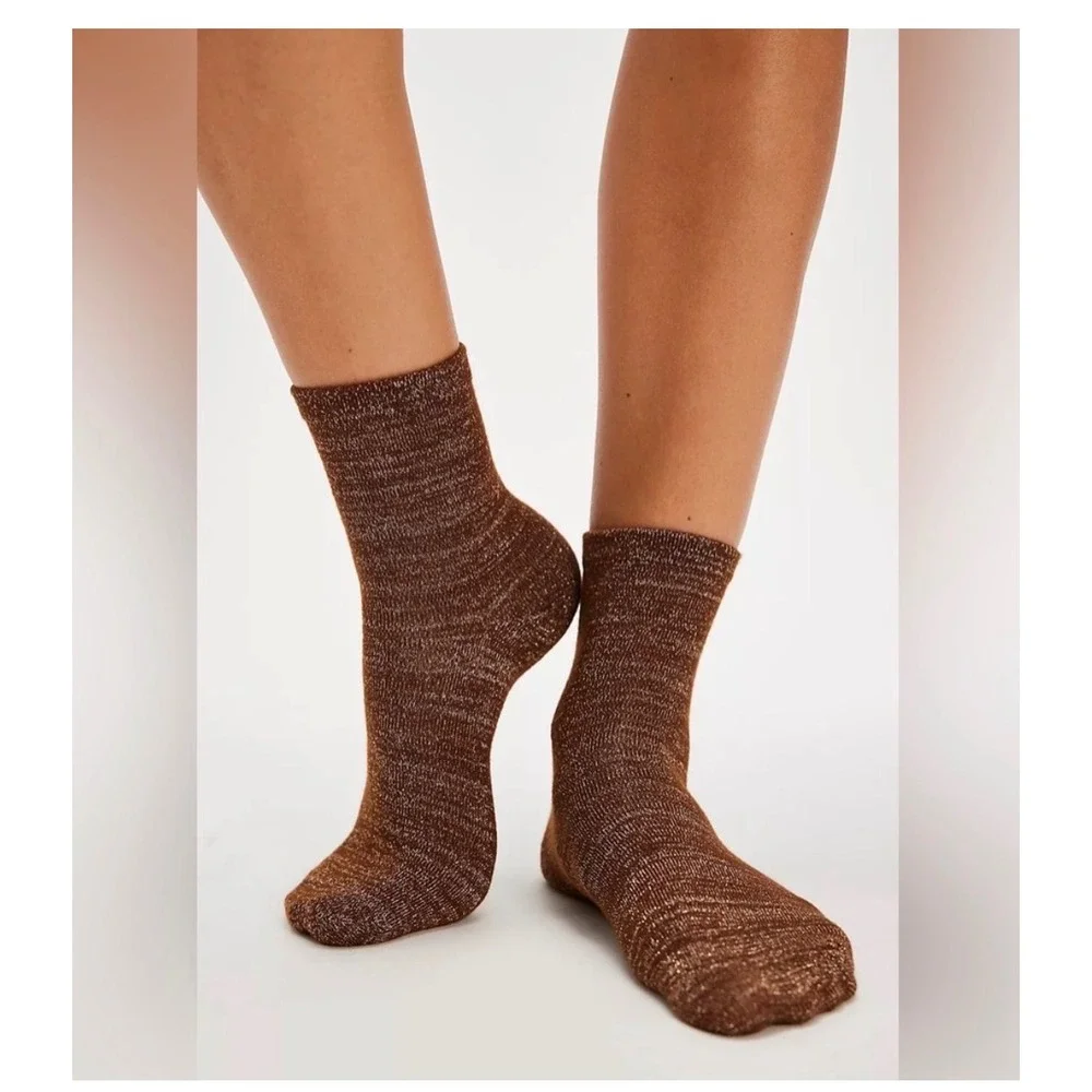 Free People Lurex sock bundle 3 pair black red brown disco nwt stretchy ankle
